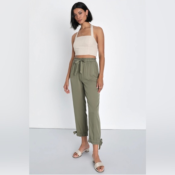 NWT Lulus  Sebastian Olive Green Tie Waist Pants - Picture 5 of 13
